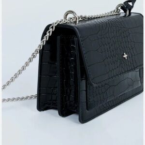 PETA & Jain | Elegant Black Croc-Embossed Chain Bag